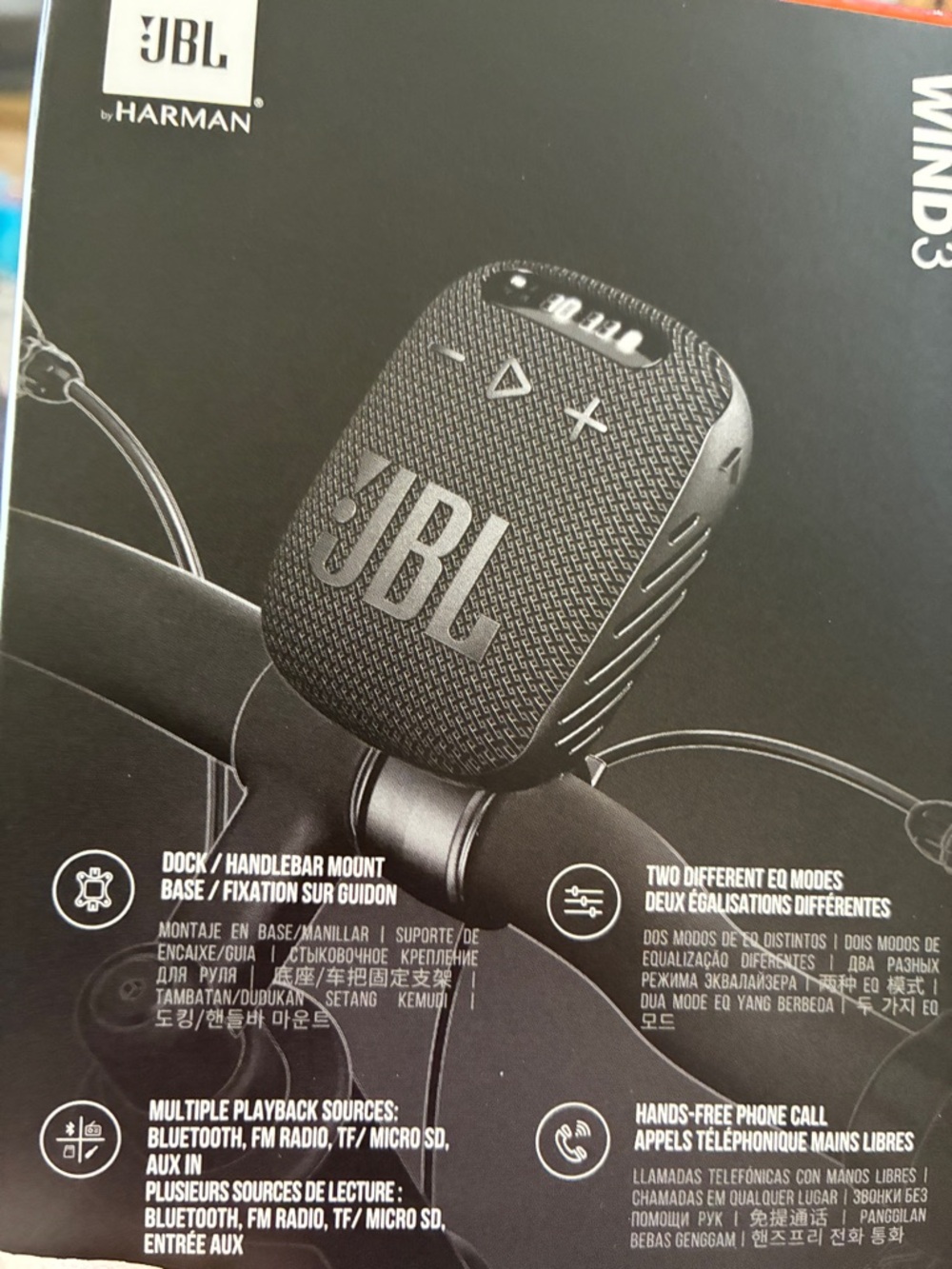 JBL Wind 3 Portable Handlebar Bluetooth Speaker - Black, rechargeable USB-C NWT